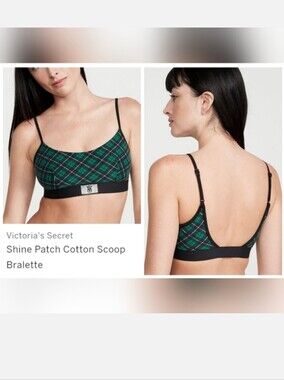 Victoria's secret shine patch cotton scoop bralette GREEN PLAID LARGE